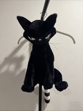 Black Plush Cat Backpack with Striped Tail - Women Bags Backpacks